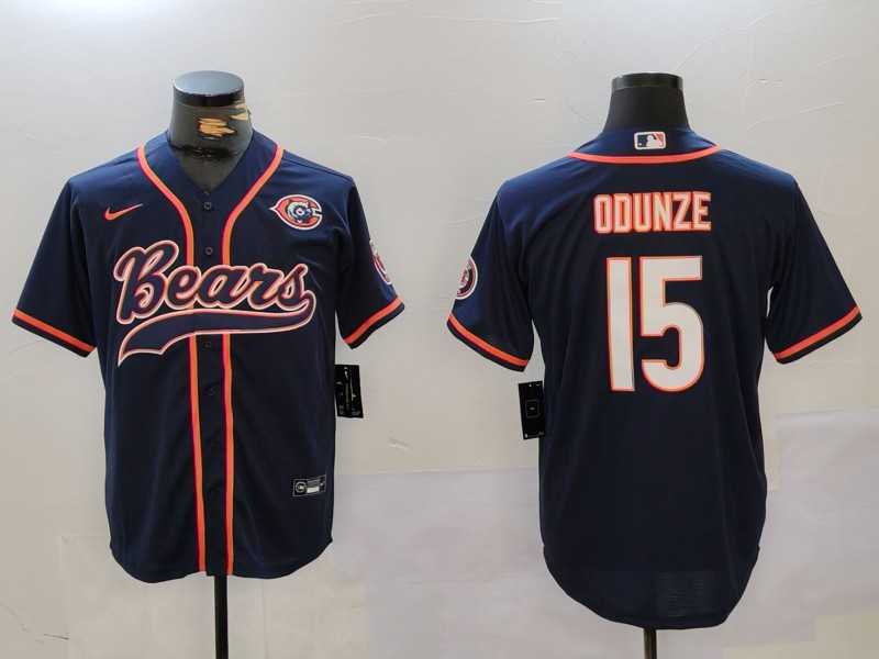 Mens Chicago Bears #15 Rome Odunze Navy Throwback With Patch Cool Base Stitched Baseball Jersey